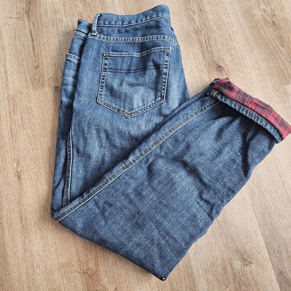 Men's Eddie Bauer Dark Blue Relaxed Fit Flannel Lined Jeans (36x30)